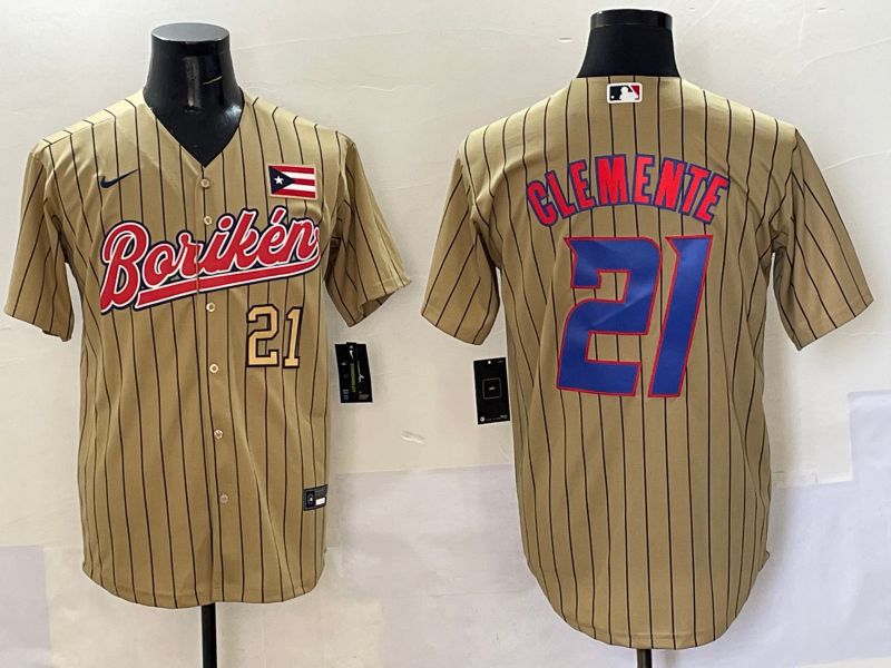 Men Puerto Rico #21 Clemente Brown Stripe Joint Name 2025 Nike MLB Jersey style 2